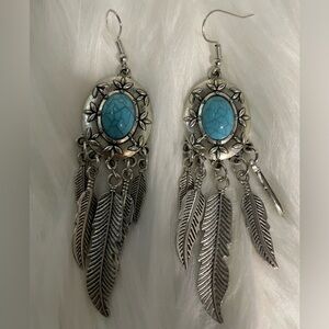 Vintage-Inspired Turquoise Feather Earrings